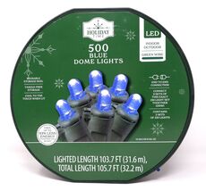 HOLIDAY TIME L8500014BU09 500CT BLUE DOME LED LIGHTS GREEN WIRE 103' - NEW! - $32.98