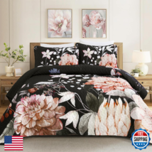 Drucon Floral Quilt Queen Size - 3 Pieces Black Quilt Botanical Bedsprea... - $42.04