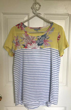 Joules Suzy Top T Shirt Lemon Floral Print Blue Breton Stripe Us 4 Tee Cotton - $14.82