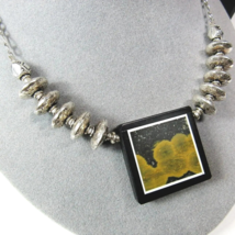 All Solid Sterling 925 Silver Artisan Intarsia Mosaic Stone Pendant Necklace 37g - £70.96 GBP