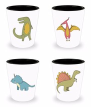 Dinosaur Gift Set of 4 Shot Glasses Ceramic Variety Cute Shotglass Tyrannosaur  - £35.39 GBP