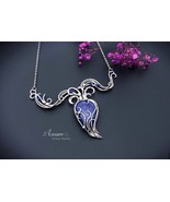 Silver fantasy forest necklace with Lapis lazuli, Art nouveau style - $154.00