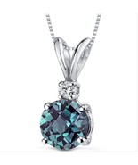 14K White Gold Created Alexandrite &amp; Diamond Necklace - $5,446.36 MXN