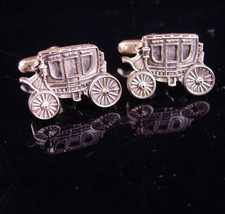 HIckok Wells Fargo cufflinks / vintage silver Stagecoach / Western Cufflinks / C - £100.22 GBP