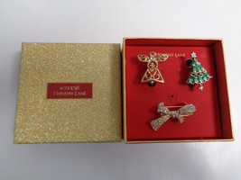 Charter Club Gold-Tone 3 Crystal Christmas Pins Angel Tree Ribbon New Holiday - £30.37 GBP