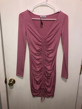 NWT Fashion Nova Women&#39;s XS Ruched Front V Neck Dusty Pink Long Sleeve D... - £9.31 GBP