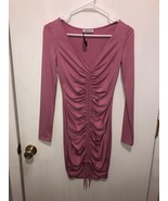 NWT Fashion Nova Women&#39;s XS Ruched Front V Neck Dusty Pink Long Sleeve D... - $223.28 MXN