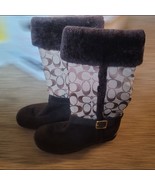 Coach &quot;Deeann&quot; Khaki Brown Signature Jacquard Suede Fur Winter Boots 6.5 - $53.76 CAD
