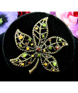 Rhinestone LEAF BROOCH Vintage PIN Avon BROWN YELLOW GREEN Dark Goldtone... - £17.84 GBP