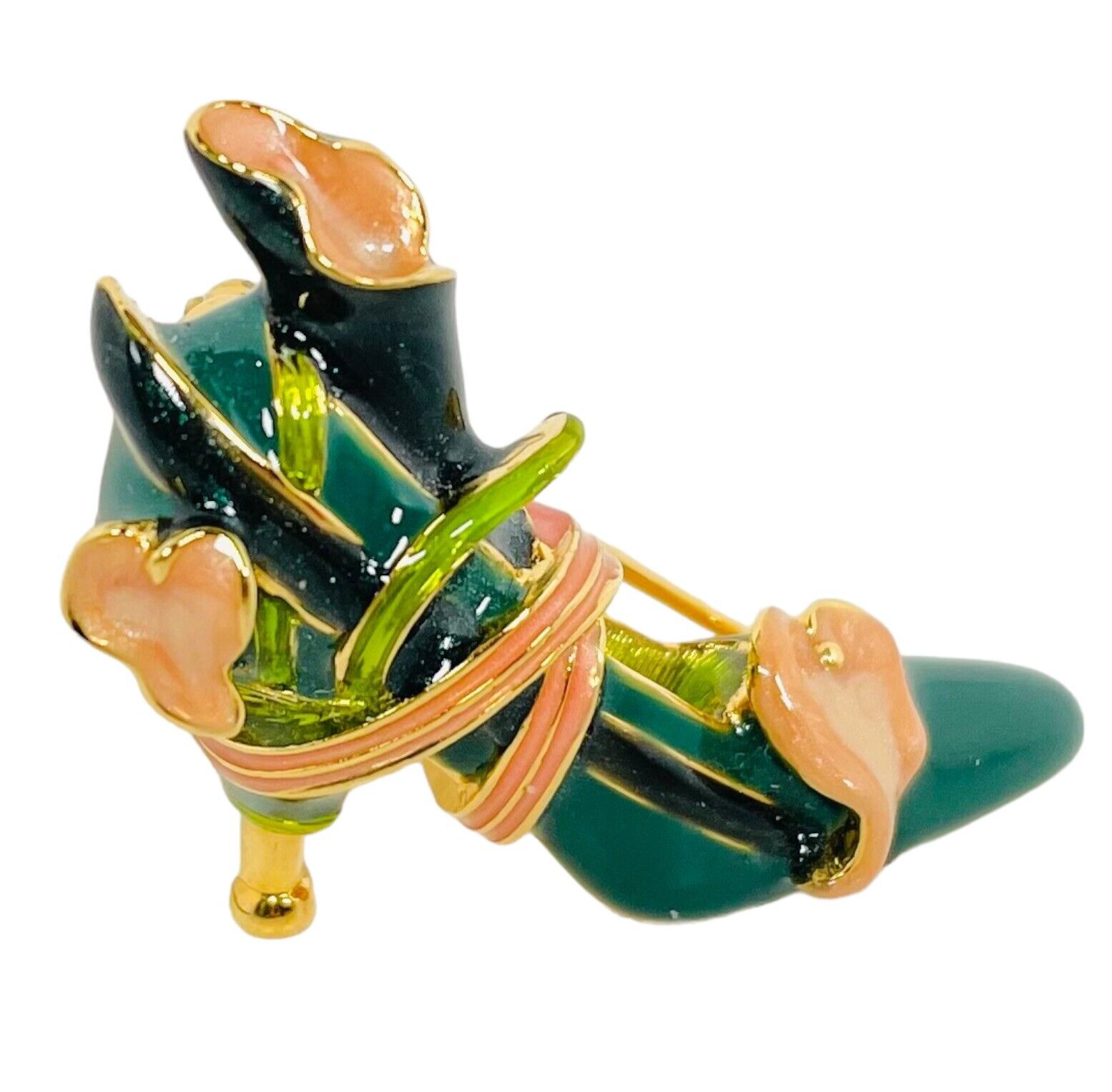 KJL Kenneth Jay Lane For the Cause Shoe Brooch Pin Green Calla Lillie 1 1/2" - $13.10