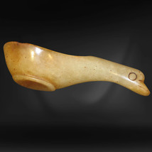 Vintage Chinese Archaic-style Yellow Jade Spoon with Gooseneck Handle - £77.57 GBP