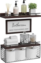 Wopitues Floating Shelves With Bathroom Wall Décor Sign,Wood Floating Ba... - $36.99