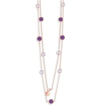 Silver Dark Purple and Violet Cat&#39;s Eye Necklace - Rose Gold Plated - £179.09 GBP