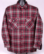 Fieldmaster Acrylic Shirt-Quilt Lined-L-Black Red Grey Plaid-Outdoor-Warm-Vtg - £26.35 GBP