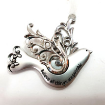 Dove Bird Etched Christmas Ornament Silver tone  Believe all things are possible - £7.19 GBP