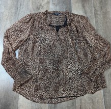 1 State NWT $69 Women&#39;s XL Leopard Print Long Sleeve Blouse BR - £13.97 GBP