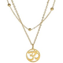 Boho Layered Wrap Aum Necklace Gold Stainless Steel Double Chain Om Pendant - £14.19 GBP