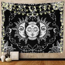 Sun And Moon Tapestry, Black And White Tapestries Mystic Burning Sun With Star W - £13.36 GBP