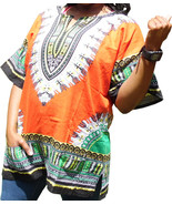Womens ORANGE Dashiki Shirt African Blouse Top Rap Rapper ~ FAST SHIPPING - $16.44 CAD