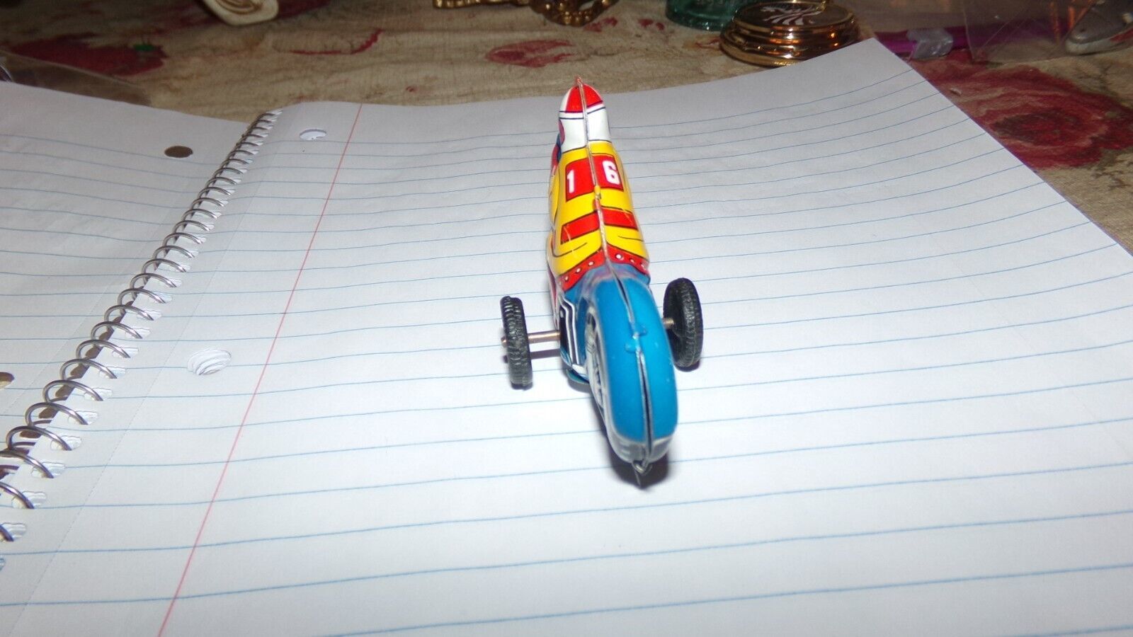 Vintage Tin Lithograph Motorcycle & Rider Friction Toy Made in Japan Item image 8