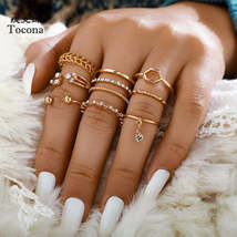 Tocona 8pcs/sets Hollow Out Rings for Women Men Charms Clear Crystal Stone Gold  - £2.35 GBP+