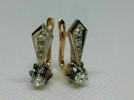 Vintage 0.5ct  Hoop Earrings Cut Round Diamond 14k Rose Gold Finish - £71.21 GBP