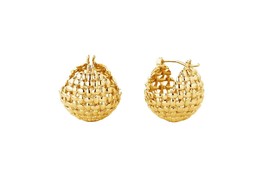 Small Wide Ball Basket Weave 14k Gold Dipped Hoop Fashion Earrings For Women&#39;s - £27.33 GBP