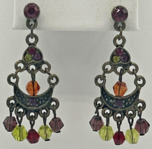 Premier Designs Green Purple Orange Antique Brass Earrings PB78 - £10.21 GBP