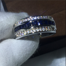 2Ct Princes Simulated Blue Sapphire Half Eternity band 14K White Gold Plated - £104.43 GBP