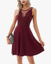 GRACE KARIN Women Sleeveless Lace Patchwork Deep V-Neck A Line Flared Party Dres - £14.11 GBP
