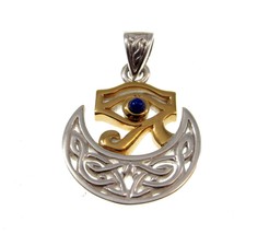 Solid 925 Sterling Silver &amp; 18k Gold Celtic Scota Goddess &amp; Eye of Horus Pendant - £57.99 GBP