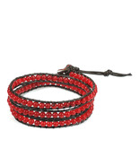 Bohemian Multi Layer Red Muse Coral Tribal Beaded Wrap Leather Bracelet - £12.63 GBP