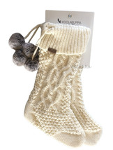 Ugg Koolaburra 2x Elista Boho Cable Knit Ivory Christmas Stockings Fur P... - £61.42 GBP