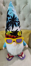 Plush Seasonal Bearded Gnome with Sunglasses &amp; Ocean Beach /Palm Tree Th... - $14.25