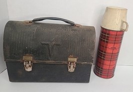 Vintage Thermos V  Black Dome Metal Lunchbox &amp; Vintage Thermos - £18.57 GBP