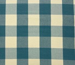 Laura &amp; Kiran Four Inch Buffalo Check Teal Blue Cream Fabric By The Yard 54&quot;W - £14.94 GBP