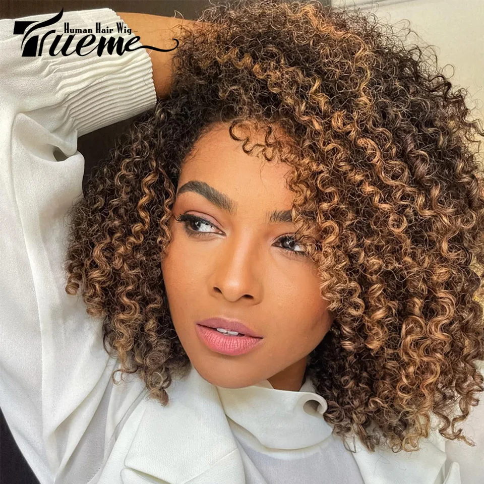 Trueme Afro Kinky Curly Human Hair Wigs Ombre Highlight Human Hair Wig Wi - £43.00 GBP+