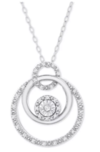 Solid Sterling Silver Genuine Diamond Triple Circle 18" Pendant Necklace - €85,58 EUR