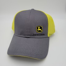 John Deere Mens Gray &amp; Yellow Trucker Hat Embroidered Snapback Mesh NEW - £12.47 GBP