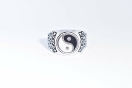 1980&#39;s Vintage Taille 10.5 Homme Yin Yang Argent Blanc Bronze Émail Bague - £27.85 GBP