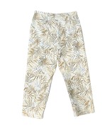 Allison Taylor 100% Linen High Rise Tan White Tropical Leaf Palm Capri P... - $34.60 CAD