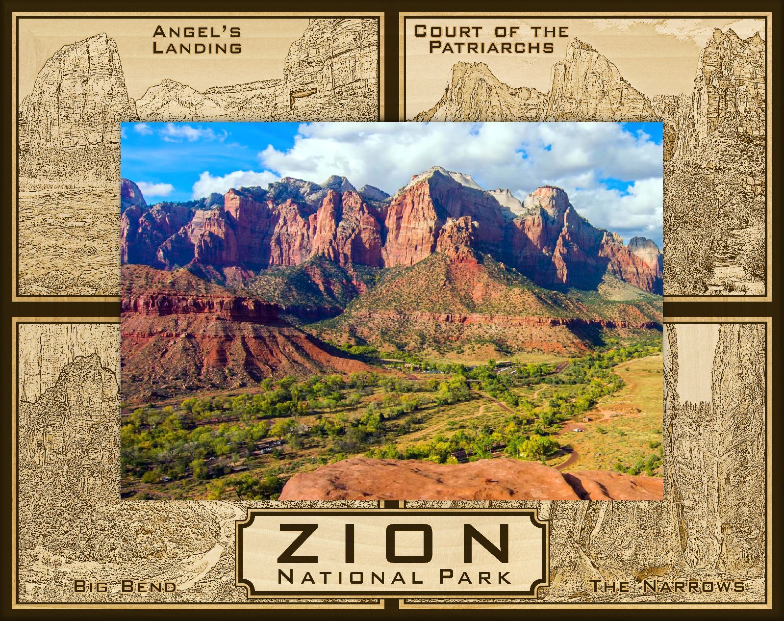 Zion National Park Points of Interest Laser Engraved Wood Picture Frame (4 x 6)  - $29.99