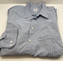 Armani Collezioni Dress Shirt Mens 44 17.5 Gray Striped Long Sleeve Roun... - £19.82 GBP