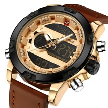 Genuine Leather Band Analog Digital LED Dual Time Display Mens Watch Bro... - £63.70 GBP