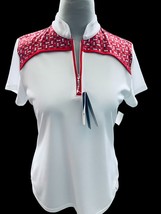 Izod Ladies Ss Collared Golf Tee Tunic Top Shirt White Red Nwt Medium - £24.36 GBP