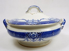 Vintage Porcelain Covered Serving Dish ~ Blue Floral, Empire Pottery - N... - $48.95