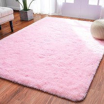 Shaggy Fur Indoor Plush Modern Floor Carpet For Living Room, Pink,, 4 X 5.3 Ft.. - £28.71 GBP