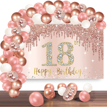 Happy 18Th Birthday Banner Backdrop Decorations with Confetti Balloon Garland Ar - £23.11 GBP