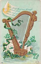 St Patricks Day~Gilt Harp &amp; SHAMROCKS~1910s Postcard - £6.98 GBP