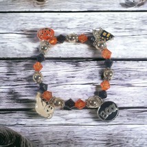 Halloween Stretch Bracelet 7&quot; Fashion Black Orange Silver Tone Trick Or ... - £14.77 GBP